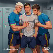 Jocks - Locker Room Chronicles. Players from the Rugby team hang out after practice. Rendered with Virile Animation.