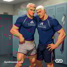 Jocks - Locker Room Chronicles. Players from the Rugby team hang out after practice. Rendered with Virile Animation.