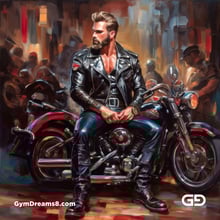 Leather and Harley. Men in Leather with Harley-Davidson bikes. Oil paintings. Stable Diffusion with SDXL