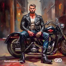 Leather and Harley. Men in Leather with Harley-Davidson bikes. Oil paintings. Stable Diffusion with SDXL