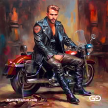 Leather and Harley. Men in Leather with Harley-Davidson bikes. Oil paintings. Stable Diffusion with SDXL