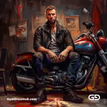 Leather and Harley. Men in Leather with Harley-Davidson bikes. Oil paintings. Midjourney v5.