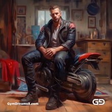 Leather and Harley. Men in Leather with Harley-Davidson bikes. Oil paintings. Midjourney v5.