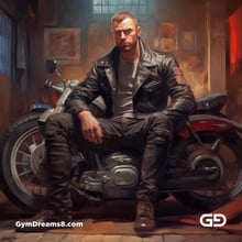 Leather and Harley. Men in Leather with Harley-Davidson bikes. Oil paintings. Midjourney v5.