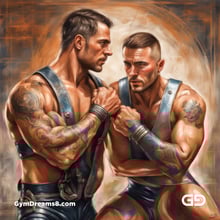 Leather Singlet. Mixed media. Oil over annotated mechanical blueprints, inspired by Leonardo Da Vinci. Stable Diffusion with SDXL.