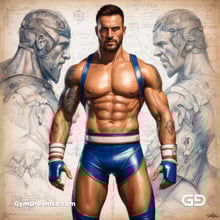 Leather Singlet. Mixed media. Oil over annotated mechanical blueprints, inspired by Leonardo Da Vinci. Stable Diffusion with SDXL.