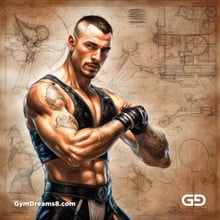 Leather Singlet. Mixed media. Oil over annotated mechanical blueprints, inspired by Leonardo Da Vinci. Stable Diffusion with SDXL.