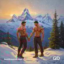 Love at Matterhorn. Gay lovers at the Swiss Alps. Stable Diffusion SDXL + Virile Fantasy.