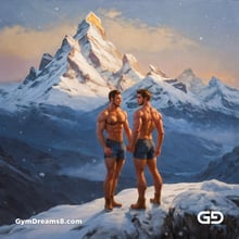 Love at Matterhorn. Gay lovers at the Swiss Alps. Stable Diffusion SDXL + Virile Fantasy.