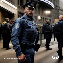 Police. Portraits of police officers, rendered as photographs with Stable Diffusion and Virile Reality v3 Beta.