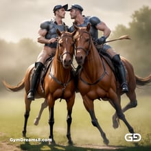 Polo, Suddenly Gay. Photorealistic 3d render of men playing a game of polo, kissing, with Stable Diffusion and Airfuck’s Wild Mix.