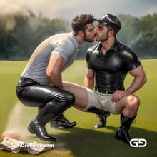 Polo, Suddenly Gay. Photorealistic 3d render of men playing a game of polo, kissing, with Stable Diffusion and Airfuck’s Wild Mix.