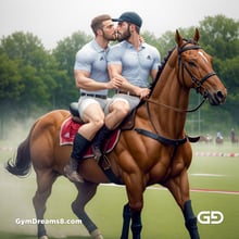 Polo, Suddenly Gay. Photorealistic 3d render of men playing a game of polo, kissing, with Stable Diffusion and Airfuck’s Wild Mix.