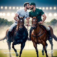 Polo, Suddenly Gay. Photorealistic 3d render of men playing a game of polo, kissing, with Stable Diffusion and Airfuck’s Wild Mix.