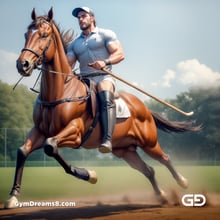 Polo, Suddenly Gay. Photorealistic 3d render of men playing a game of polo, kissing, with Stable Diffusion and Airfuck’s Wild Mix.