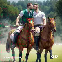 Polo, Suddenly Gay. Photorealistic 3d render of men playing a game of polo, kissing, with Stable Diffusion and Airfuck’s Wild Mix.