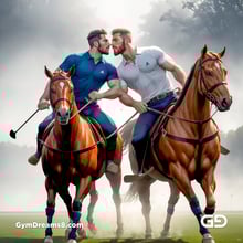 Polo, Suddenly Gay. Photorealistic 3d render of men playing a game of polo, kissing, with Stable Diffusion and Airfuck’s Wild Mix.