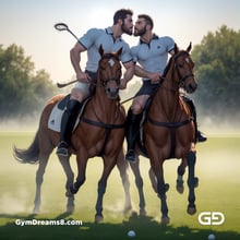 Polo, Suddenly Gay. Photorealistic 3d render of men playing a game of polo, kissing, with Stable Diffusion and Airfuck’s Wild Mix.