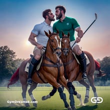 Polo, Suddenly Gay. Photorealistic 3d render of men playing a game of polo, kissing, with Stable Diffusion and Airfuck’s Wild Mix.