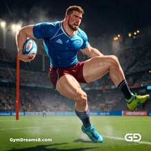 Rugby, Suddenly Gay. Sweat. Rain. Tackle, created with Stable Diffusion and Virile Animation.