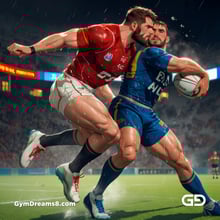 Rugby, Suddenly Gay. Sweat. Rain. Tackle, created with Stable Diffusion and Virile Animation.