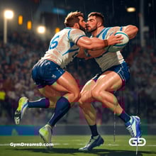Rugby, Suddenly Gay. Sweat. Rain. Tackle, created with Stable Diffusion and Virile Animation.