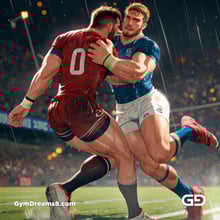 Rugby, Suddenly Gay. Sweat. Rain. Tackle, created with Stable Diffusion and Virile Animation.