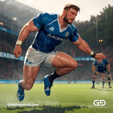 Rugby, Suddenly Gay. Sweat. Rain. Tackle, created with Stable Diffusion and Virile Animation.