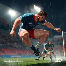 Rugby, Suddenly Gay. Sweat. Rain. Tackle, created with Stable Diffusion and Virile Animation.