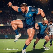 Rugby, Suddenly Gay. Sweat. Rain. Tackle, created with Stable Diffusion and Virile Animation.