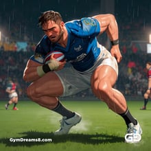 Rugby, Suddenly Gay. Sweat. Rain. Tackle, created with Stable Diffusion and Virile Animation.