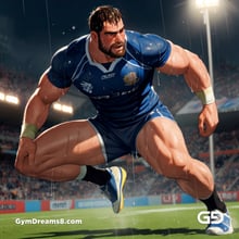 Rugby, Suddenly Gay. Sweat. Rain. Tackle, created with Stable Diffusion and Virile Animation.