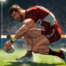 Rugby, Suddenly Gay. Sweat. Rain. Tackle, created with Stable Diffusion and Virile Animation.