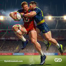 Rugby, Suddenly Gay. Sweat. Rain. Tackle, created with Stable Diffusion and Virile Animation.