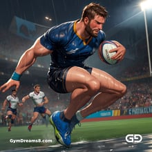 Rugby, Suddenly Gay. Sweat. Rain. Tackle, created with Stable Diffusion and Virile Animation.