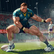 Rugby, Suddenly Gay. Sweat. Rain. Tackle, created with Stable Diffusion and Virile Animation.