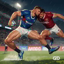 Rugby, Suddenly Gay. Sweat. Rain. Tackle, created with Stable Diffusion and Virile Animation.