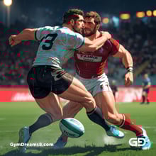 Rugby, Suddenly Gay. Sweat. Rain. Tackle, created with Stable Diffusion and Virile Animation.