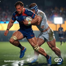 Rugby, Suddenly Gay. Sweat. Rain. Tackle, created with Stable Diffusion and Virile Animation.