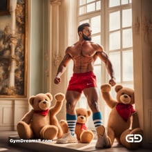 Rugby, Teddy, Stripes. Men in long rugby socks with teddy bears. Rendered in Stable Diffusion with SDXL.