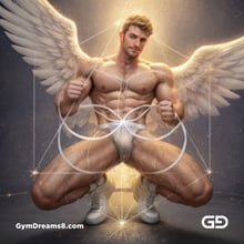 Seed of Life - Angel in Jockstrap. Sacred Geometry series. Stable Diffusion, Virile Fusion, and Control Net.