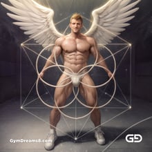 Seed of Life - Angel in Jockstrap. Sacred Geometry series. Stable Diffusion, Virile Fusion, and Control Net.