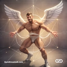 Seed of Life - Angel in Jockstrap. Sacred Geometry series. Stable Diffusion, Virile Fusion, and Control Net.