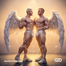 Seed of Life - Angel Couple Kissing in Jockstrap. Sacred Geometry series. Stable Diffusion, Virile Fusion, and Control Net.