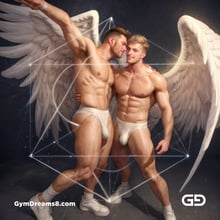 Seed of Life - Angel Couple Kissing in Jockstrap. Sacred Geometry series. Stable Diffusion, Virile Fusion, and Control Net.