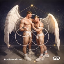 Seed of Life - Angel Couple Kissing in Jockstrap. Sacred Geometry series. Stable Diffusion, Virile Fusion, and Control Net.