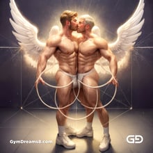 Seed of Life - Angel Couple Kissing in Jockstrap. Sacred Geometry series. Stable Diffusion, Virile Fusion, and Control Net.
