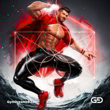 Seed of Life - Jock in Red. Sacred Geometry series. Stable Diffusion and Demon with Latex, Jockstrap.