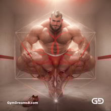 Seed of Life - Jock in Red. Sacred Geometry series. Stable Diffusion and Demon with Latex, Jockstrap.