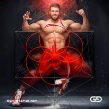 Seed of Life - Jock in Red. Sacred Geometry series. Stable Diffusion and Demon with Latex, Jockstrap.